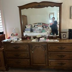 French Provincial 9 Drawer Dresser And Mirror