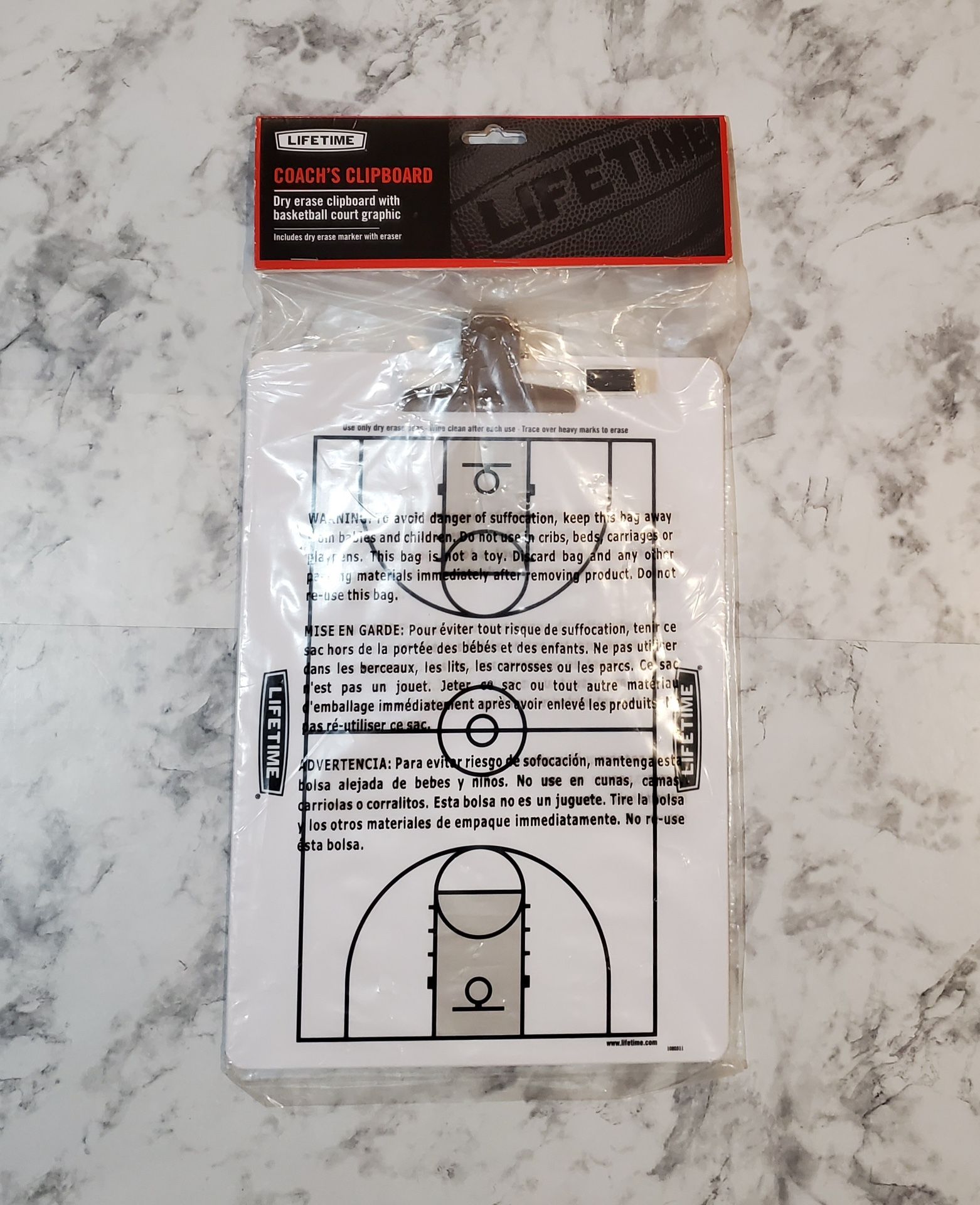 LIFETIME  Coach’s Clipboard Basketball Court Graphic With Dry Marker And Eraser