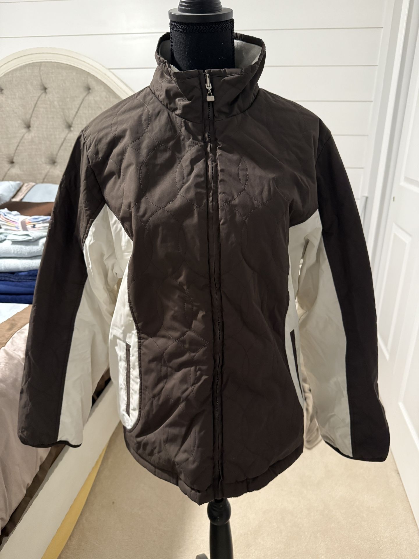 Free Country Reversible Jacket brown / white Fleece Hood Zip