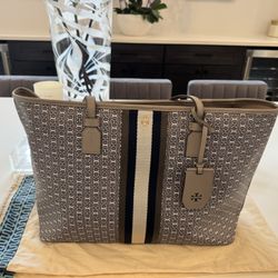 Tory Burch T Monogram Tote- Gray