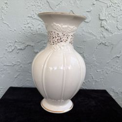 LENOX Ivory Porcelain Rose Brocade Flared Jewelled Vase (H: 9”)