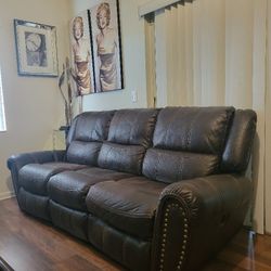 Brown Leather Power Recliner Sofa