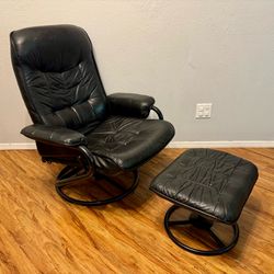Vintage Leather Swivel Recliner w/ Ottoman