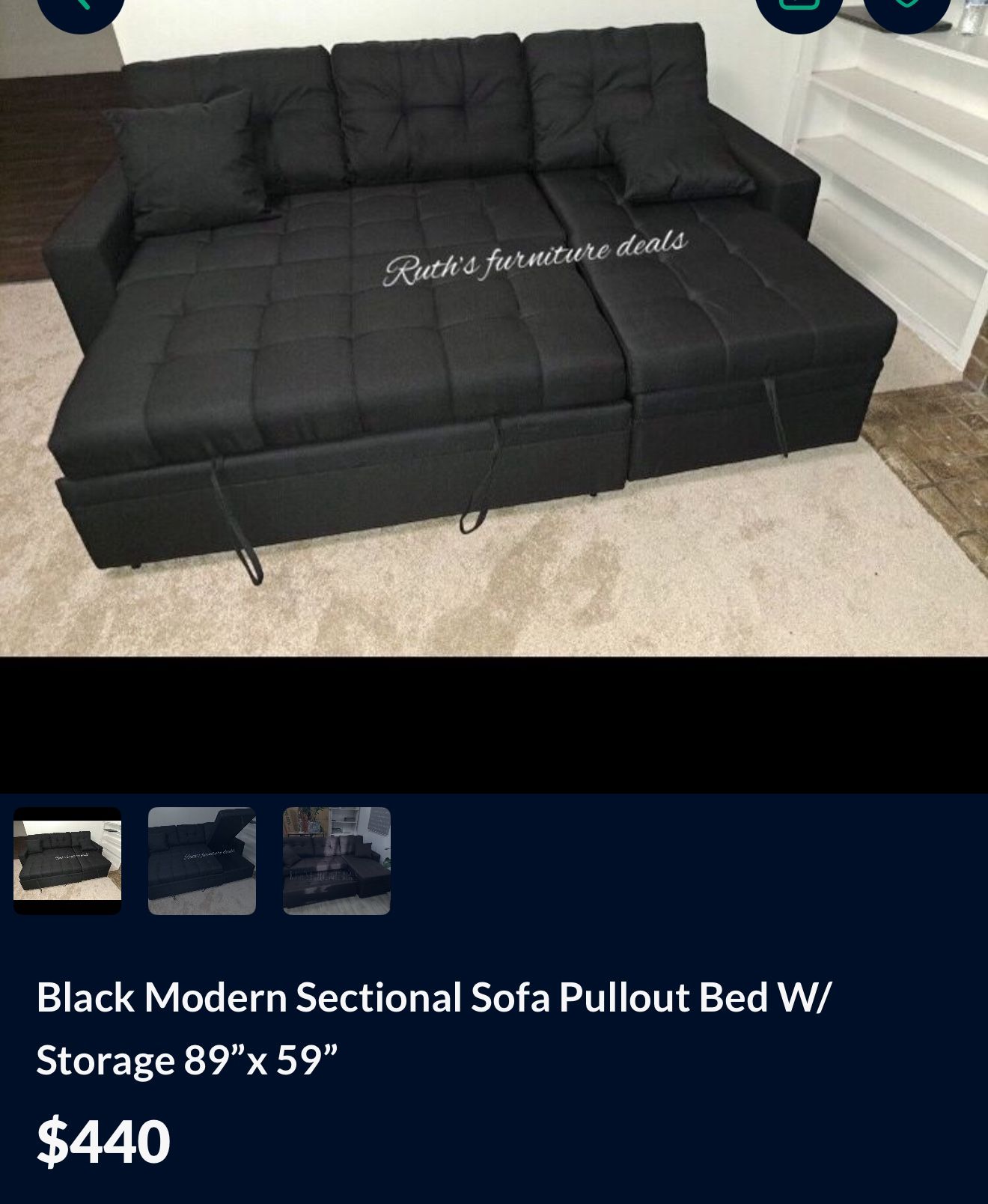150 0bo L-Shaped Pull-Out Sleeper Sectional Sofa/Storage Chaise