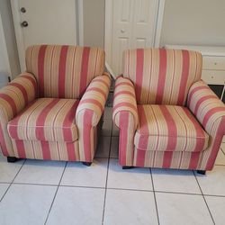 Red Stripe Arm Chair - Pair