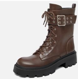New women’s brown lace up boots combat style size 8