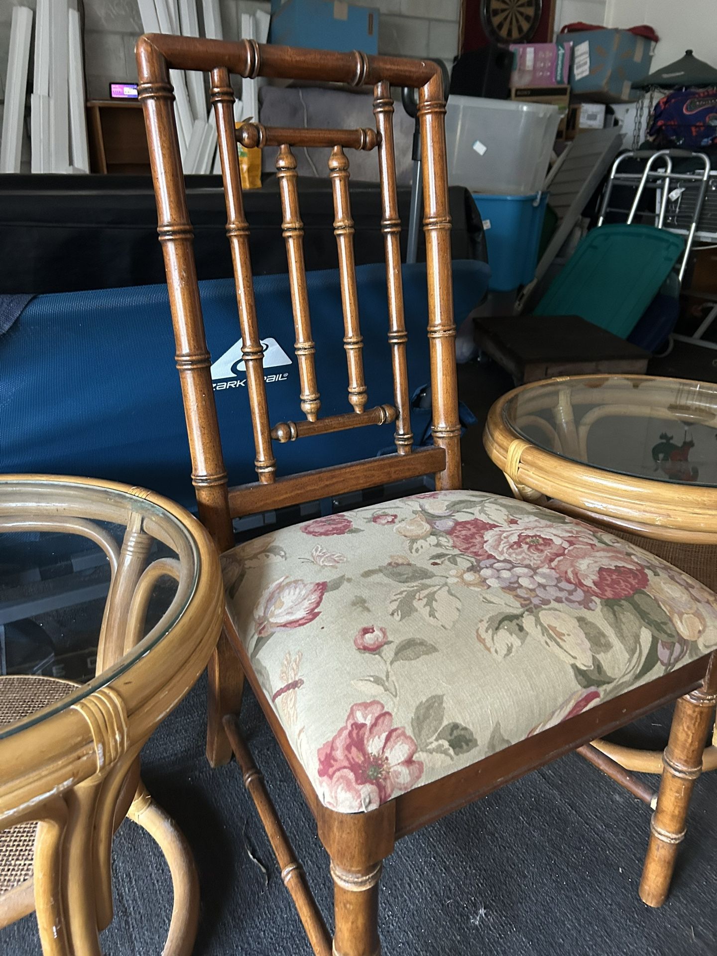 Bedroom bamboo chair with end tables