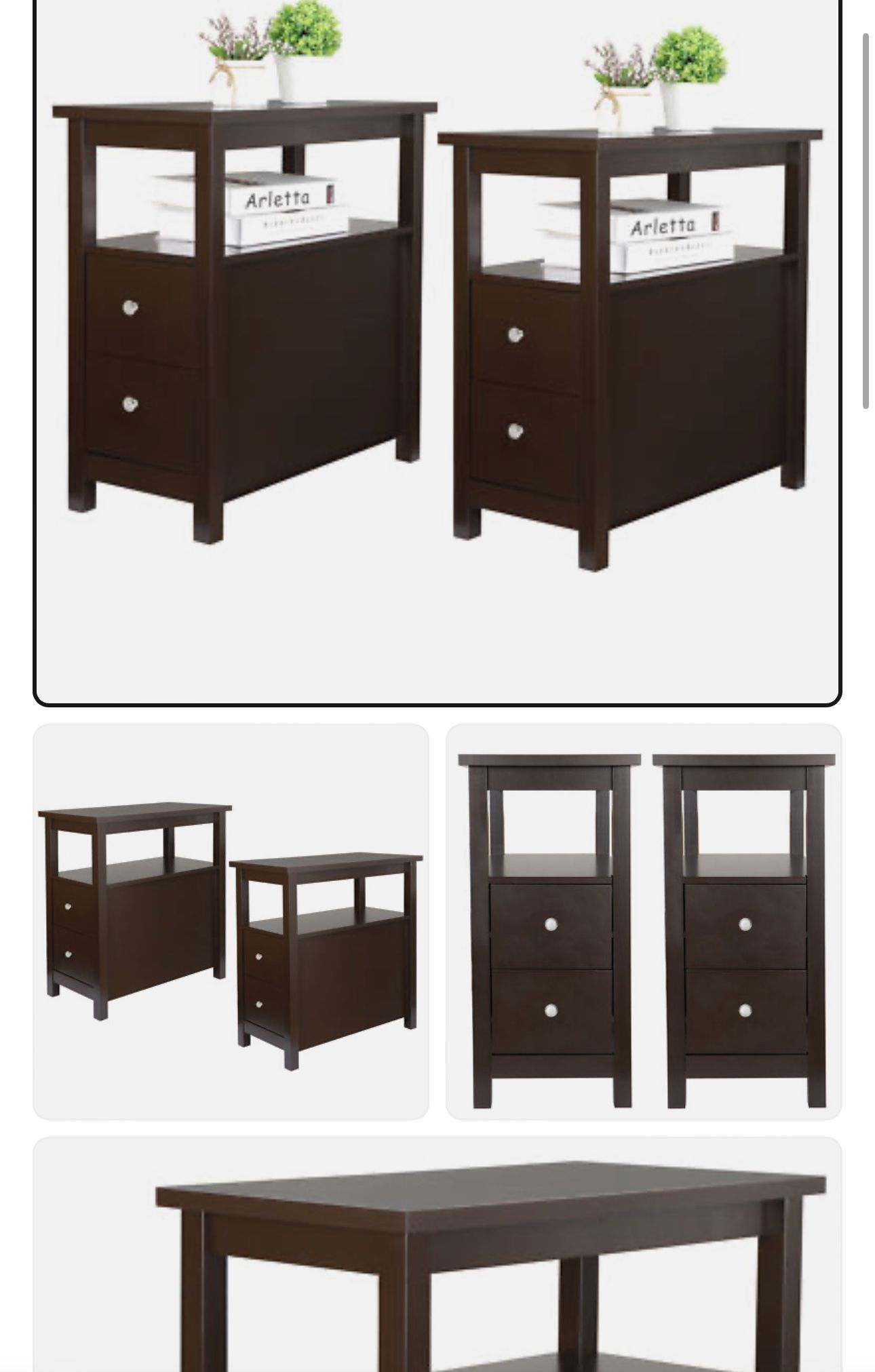 2PCS End Tables w/2 Drawers Shelf Narrow Hallway Table Organizer Decor Durable