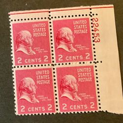 JOHN ADAMS 2 cents Stamps 4 Block   