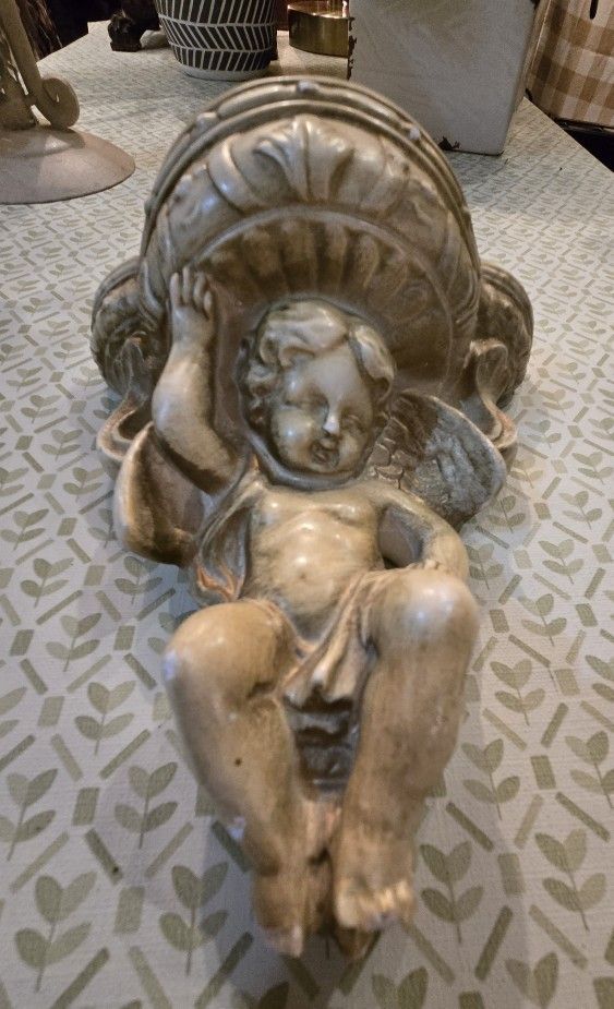 Wall Mount Chalkware Cherub Pocket