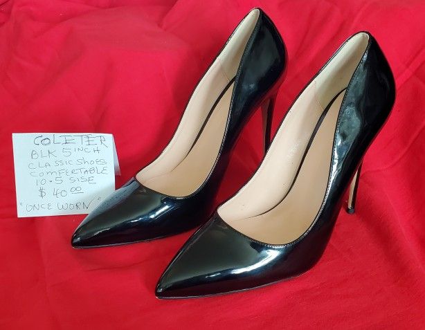 COLETER Women's Sexy Pointed Toe 5" High Heels Patent Leather Pumps, Wedding Dress Shoes, Cute Evening Stilettos! LIKE NEW!