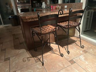 Elegant Wrought Iron Counter-Height Bar Stools – Set of 2 – Very Good Condition