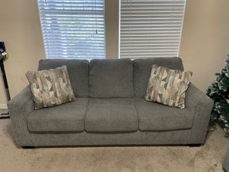 Gray Fabric 3-Seat Sofa with Accent Pillows
