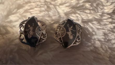 Vintage Sterling Siam Niello Dancing Goddess Ornate Clip on Earrings