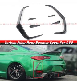 17-22 Infiniti Q60 Carbon Fiber Rear Bumper Side Vent Blade Trim Canard