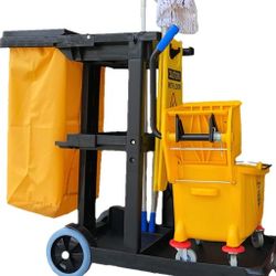 Janitorial Cart, Commercial, Yellow/Grey

