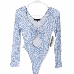 Blue Geometric Mesh Bodysuit