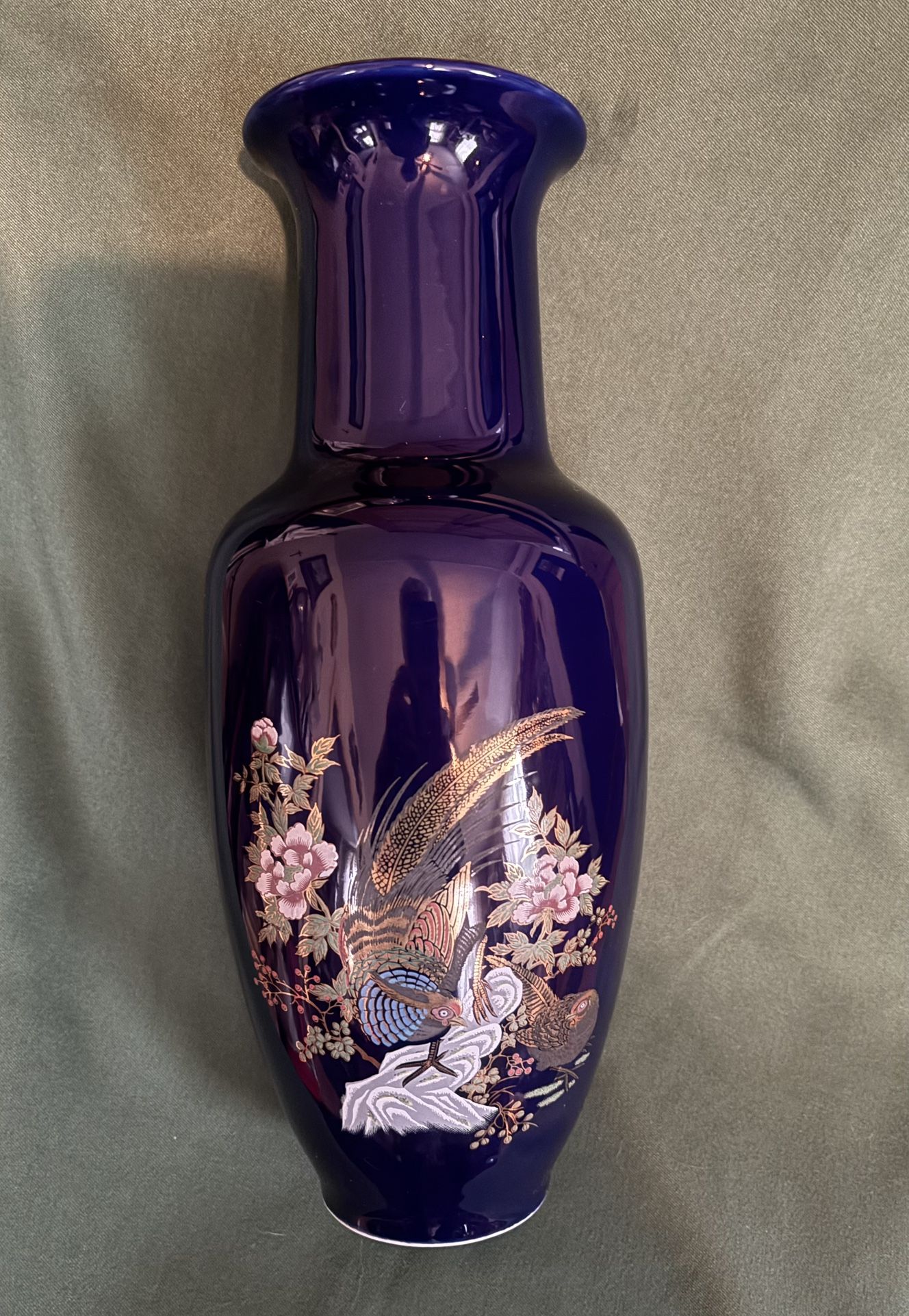 Stunning Japanese Cobalt Blue Hand Painted Vase.