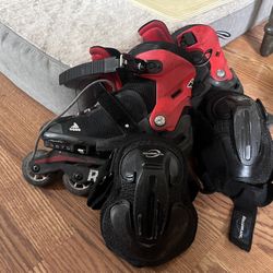 Adjustable Rollerblades Size 5-8 (Wrist/Knee Guards Included)