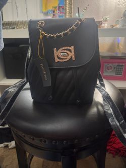 Bebe Black Mini Backpack with Gold Chain