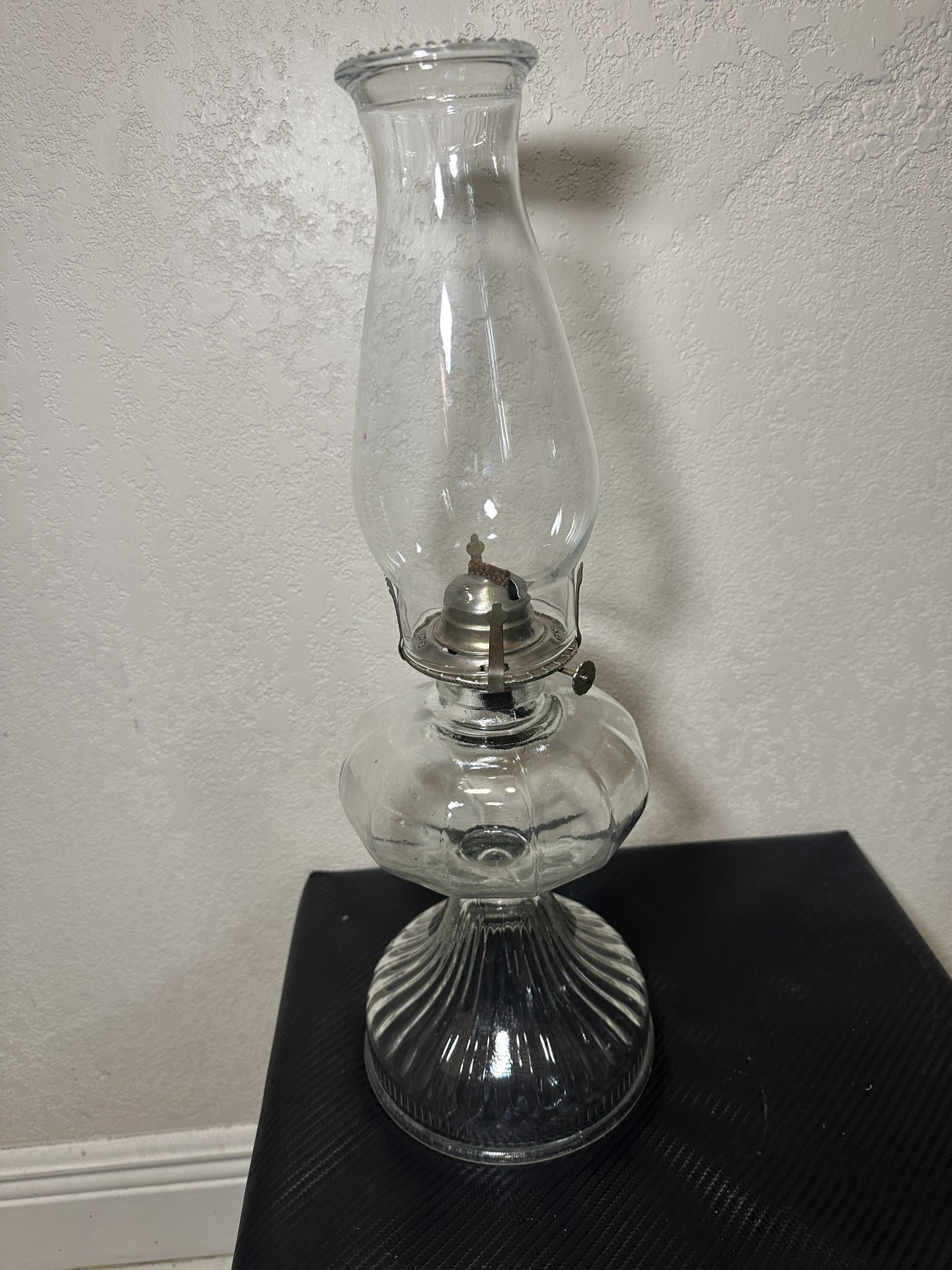 Vintage Oil Lamp Ribbed Glass Pedestal 18 1/4” tall