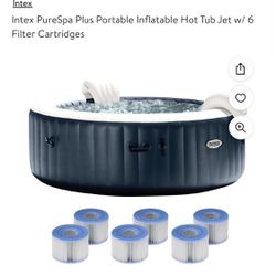 Hot Tub Intex PureSpa Plus Portable Inflatable Hot Tub Jet w/ Filter Cartridges And Natural Chemicals 