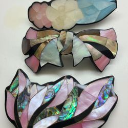 3 MAGNIFICENT SHELL INLAY HAIR ORNAMENTS 