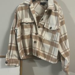 White And Beige Plaid Jacket SZ m