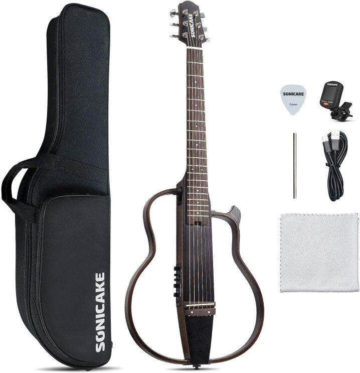 Sonicake Travel Guitar, Portable Acoustic-Electric Guitar Kit, Solid Mahogany Body Easy Assemble Frames, Multi Body-Shape Sim Rechargeable Preamp, Gig