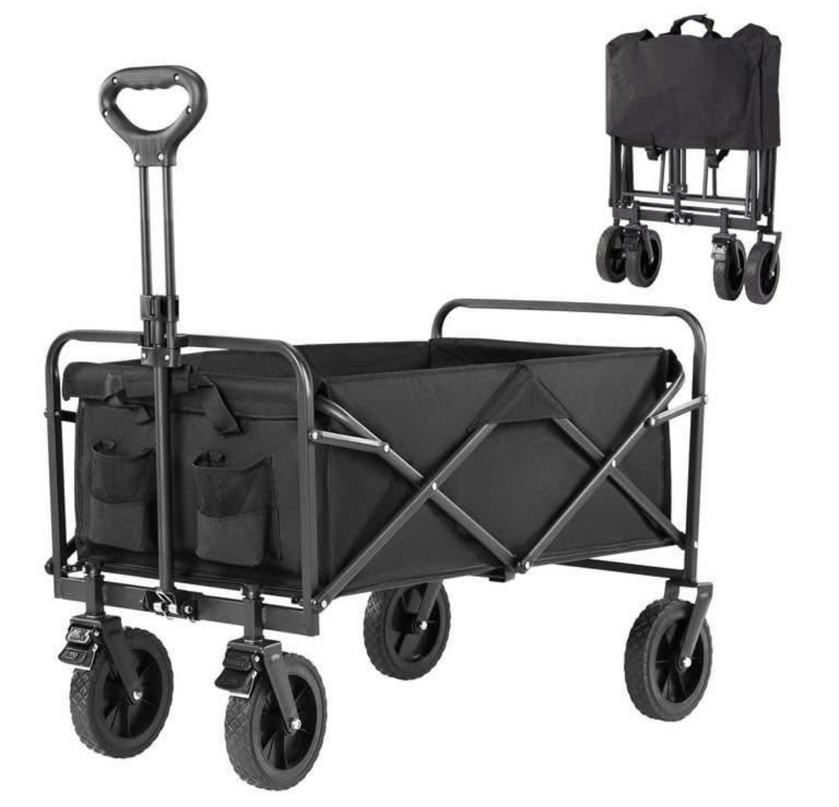 Foldable Cargo Wagon, 220LBS Large Capacity 360° All Terrain Wheels, Black One Pack