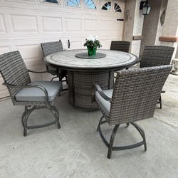 Patio Fire Pit Dining Set with Sunbrella Fabric, 6pc