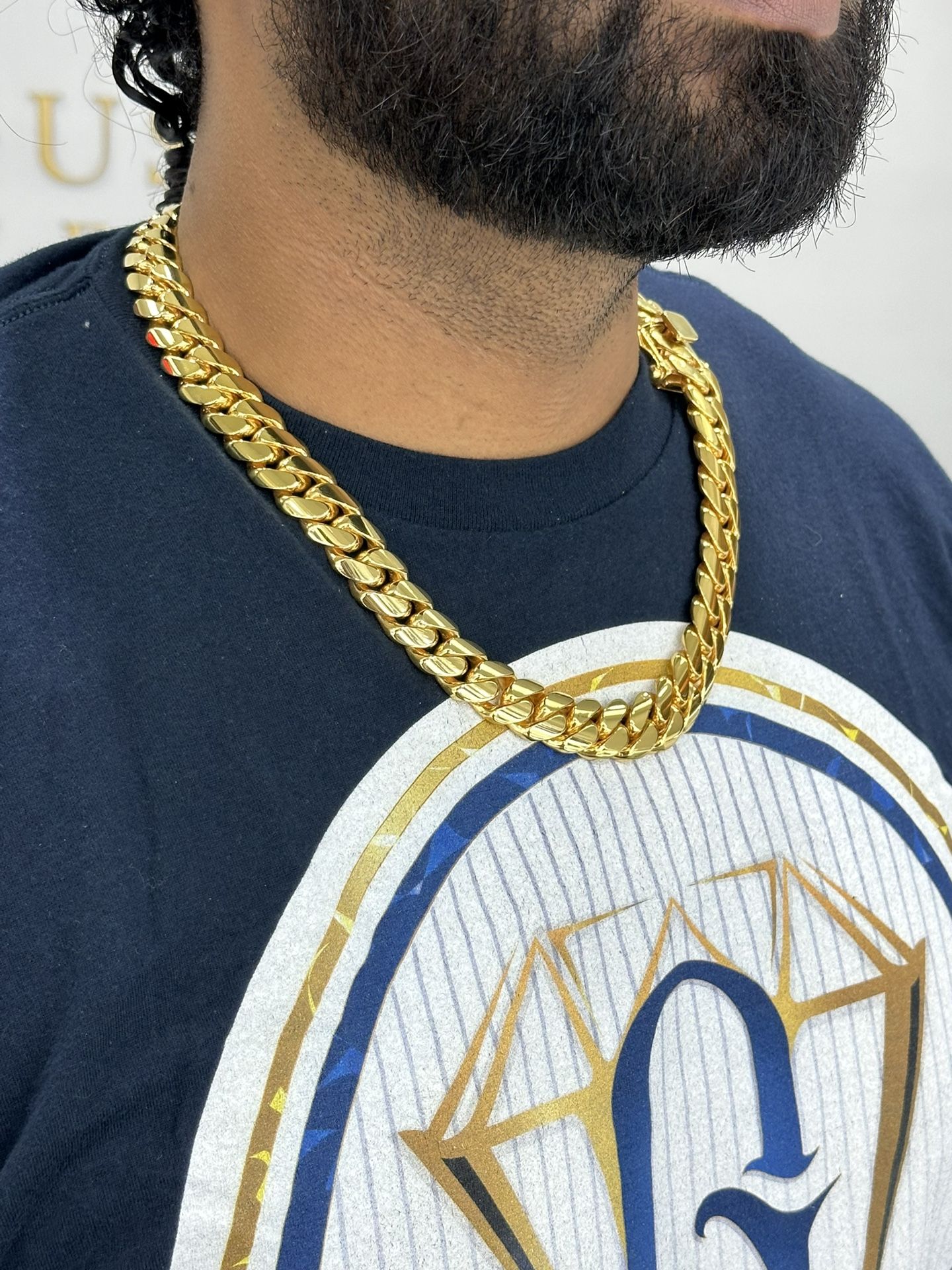 ⛓️🔱16 mm 20” Miami Cuban Link 📞🔥 Gold Over Silver With 0.999 Silver Three Times Bathed In A 14 K Gold Bath⛓️🔥