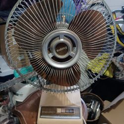 Vintage GALAXY 12-1 K 1-C Cream & Brown w/Amber Blades 3-Speed Oscillating Fan