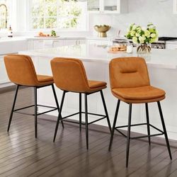 Counter Height Bar Stools 26 Inch Swivel Bar Stool with Back, Faux Leather Counter Stools with Footrest, Retro Upholstered Barstools for Kitchen Islan