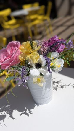 💐 Bright& Cheerful Floral Arrangement-Pink, Yellow, & Purple Blooms