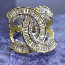 $1000 Yellow Gold W Zirconia Chanel Statement Ring 