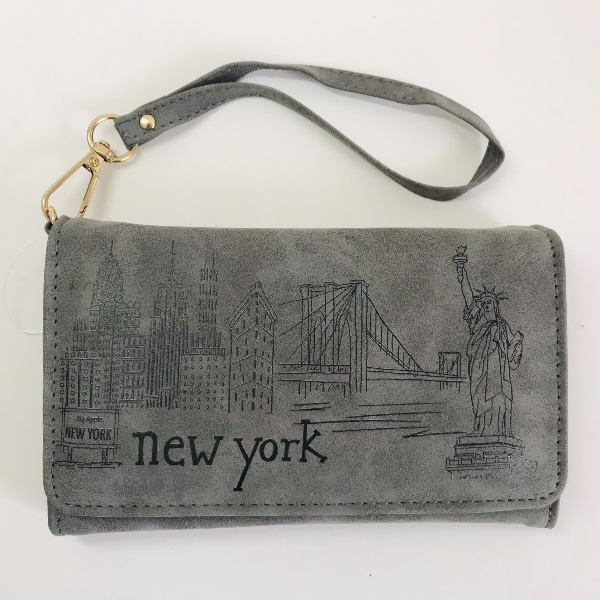Women Wallet New York Statue Of Liberty Money Coins Card Wristlet Purse Grey