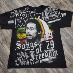 Vintage Huge Graphic Bob Marley 1979 Songs Of Freedom Black Shirt Adult Size XL !!