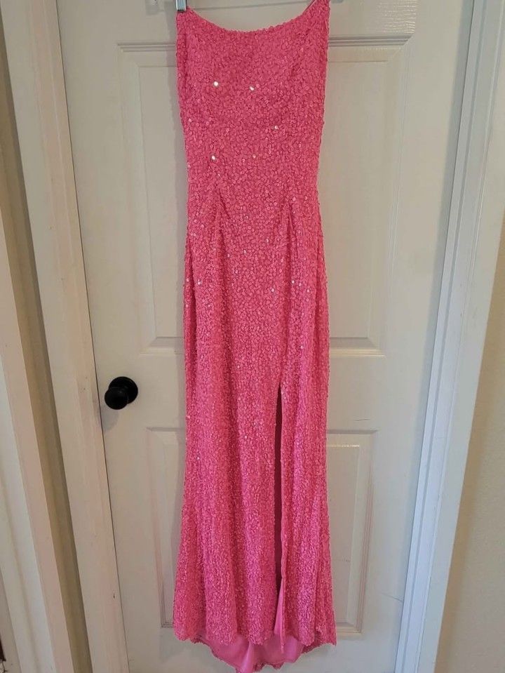 Primavera Hot Pink Sequin Prom Dress