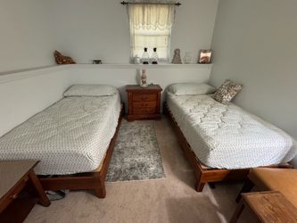 2 Twin Frame, Mattress, and Bedding