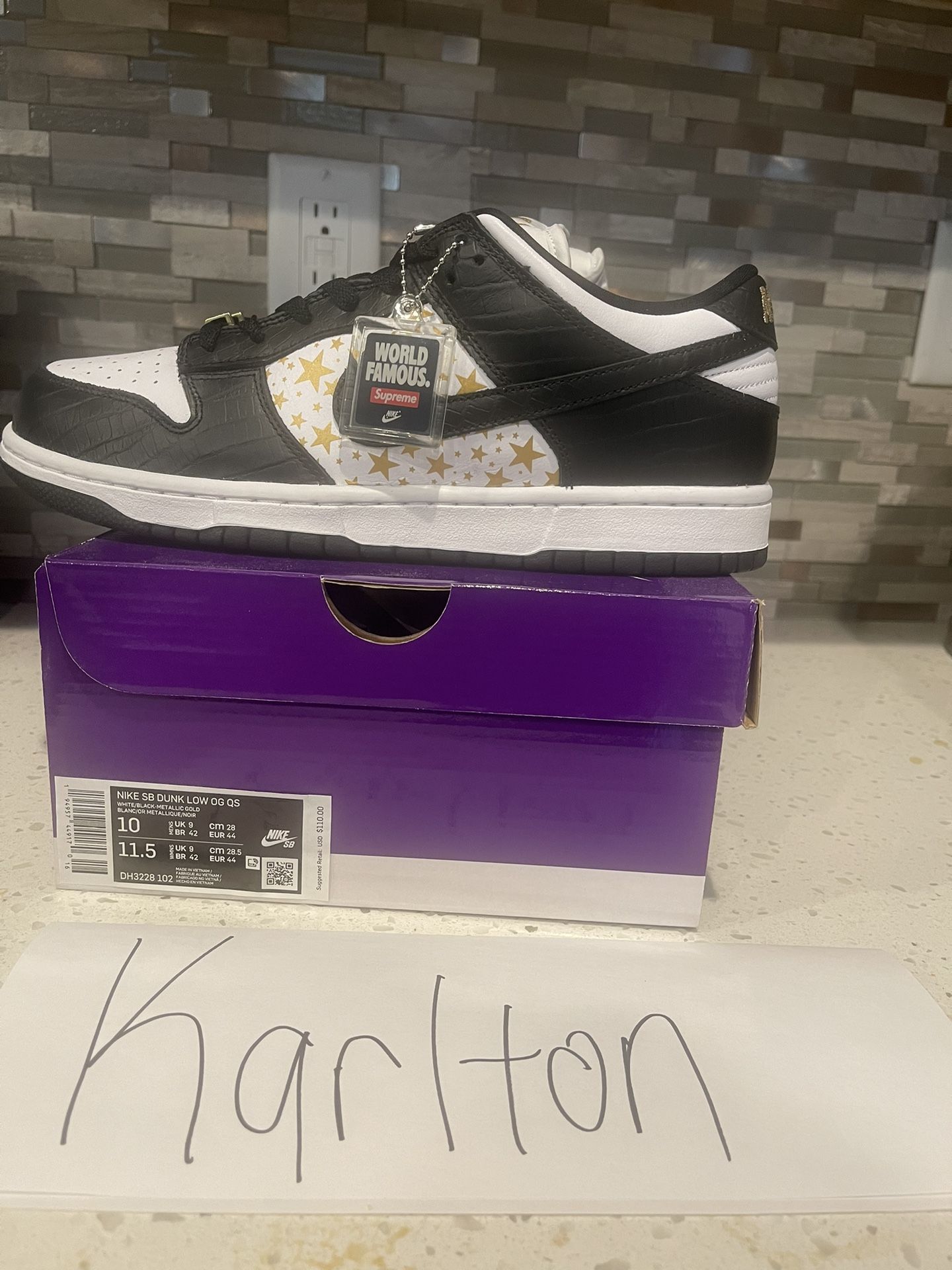 Supreme Nike SB Dunk Low OG QS 'Black' Size 10 DS for Sale in