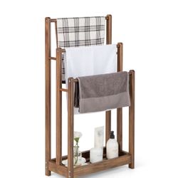 Freestanding Wood Towel Rack with 3 Individual Bars and Bottom Storage Shelf