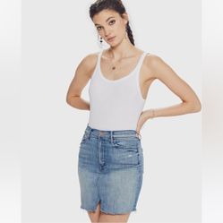 Mother The Sacred Slit Mini Denim Skirt in Where There's Smoke 