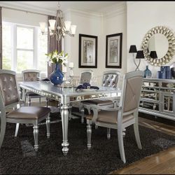 Orsina Silver Mirrored Extendable Dining Set /Dining table and Chairs 1289