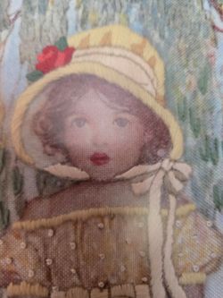 Vintage Embroidered Girl Portrait Textile Art