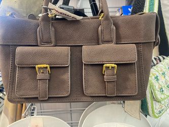 Taupe Faux Leather Structured Handbag