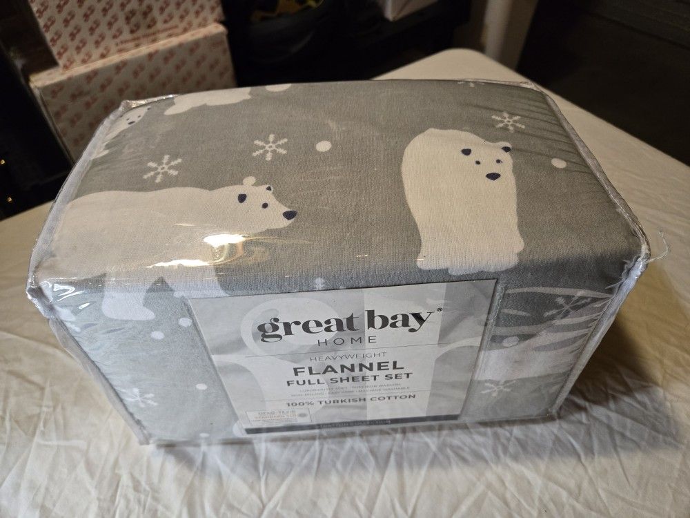 Heavy weight flannel FULL sheet set, 100% Turkish cotton, New, by Great Bay Home