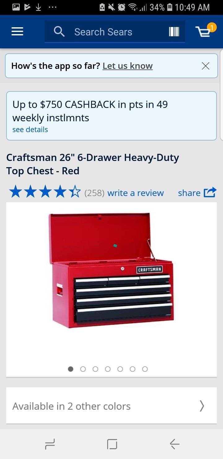 craftsman 26 in 6 drawer heavy duty in box.