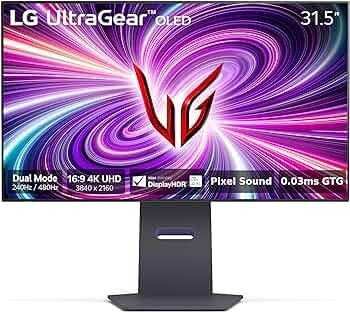 LG - UltraGear 32" OLED Dual Mode (4K UHD 240Hz,FHD 480Hz), 0.03ms NVIDIA G-SYNC Compatible, AMD Freesync Pro Gaming Monitor - Black