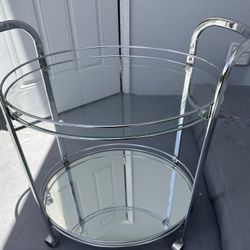 Modern Chrome & Glass Two-Tier Bar Cart / Serving Cart